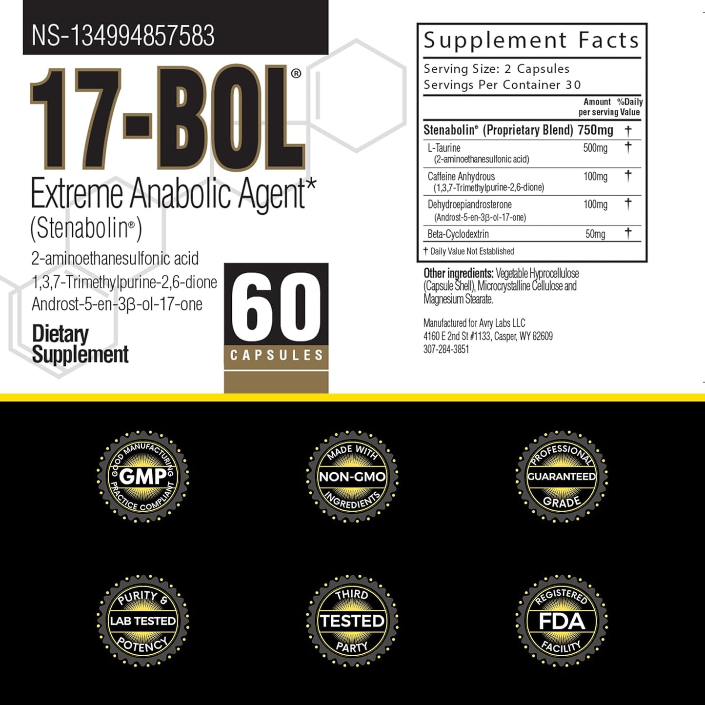 Avry Labs Extreme Anabolic Supplement – Pre-Workout Dietary Supplement, Lean Muscle Builder & Fat Burner – Supports Protein Synthesis, Testosterone Levels & Muscle Growth – Vegan, 60 Capsules Nirvana Guru