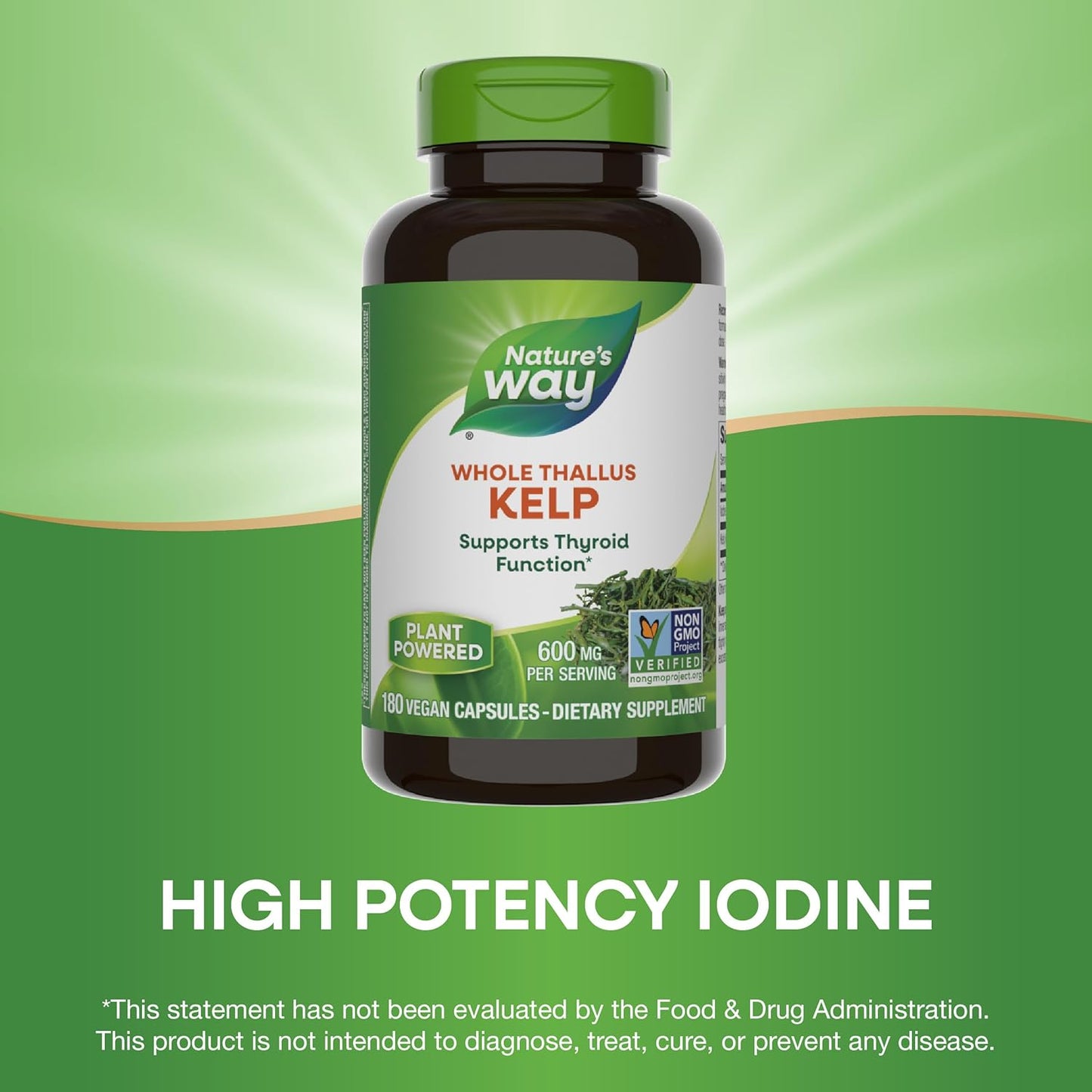 Nature's Way Kelp, Supports Thyroid Function*, 600 mg per Serving, Non-GMO Project Verified, 180 Capsules (Packaging May Vary) - Nirvana Guru