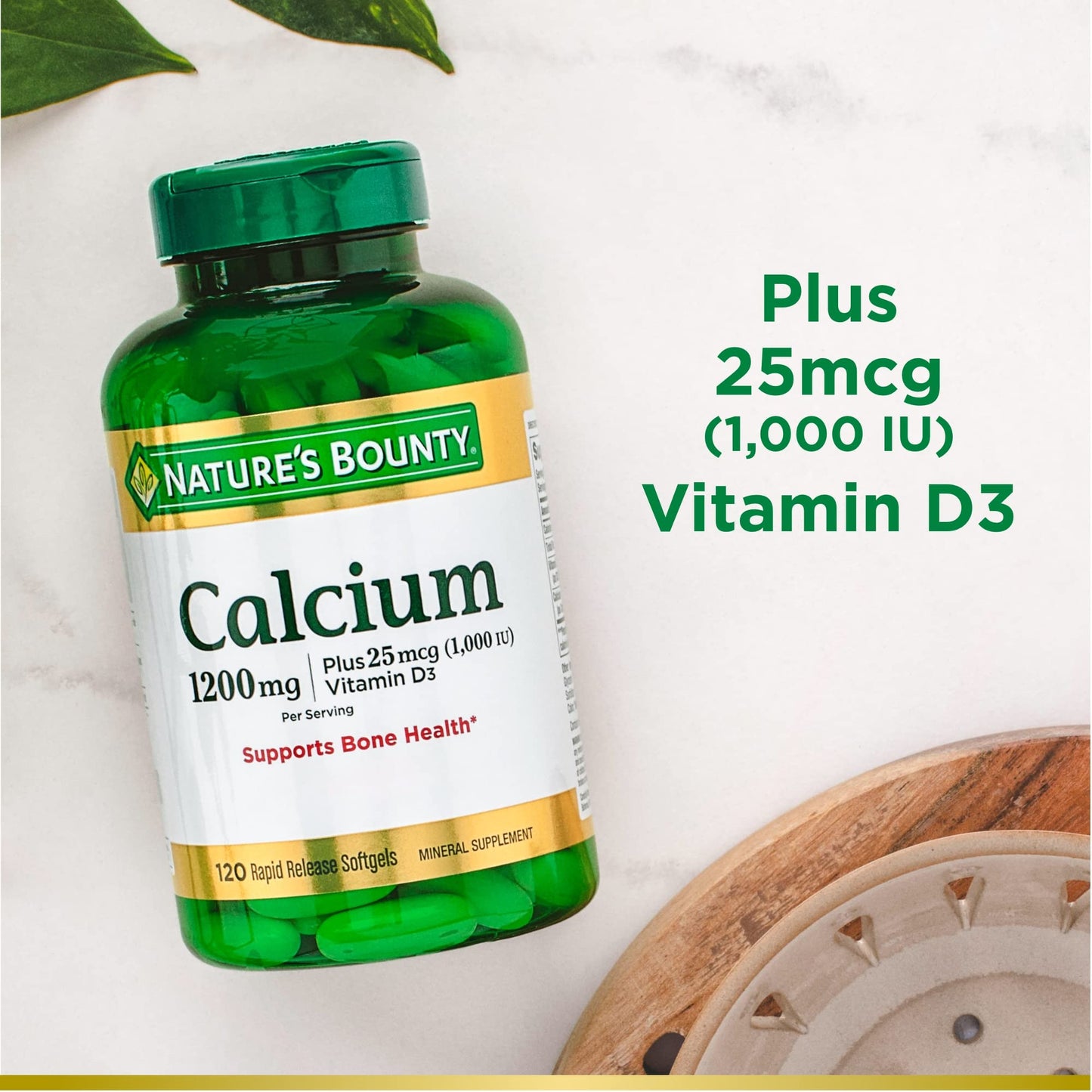 Nature's Bounty Calcium 1200 mg with Vitamin D3 - Bone Health Softgels, Calcium and Vitamin D Supplement, 120 ct (Pack of 1)