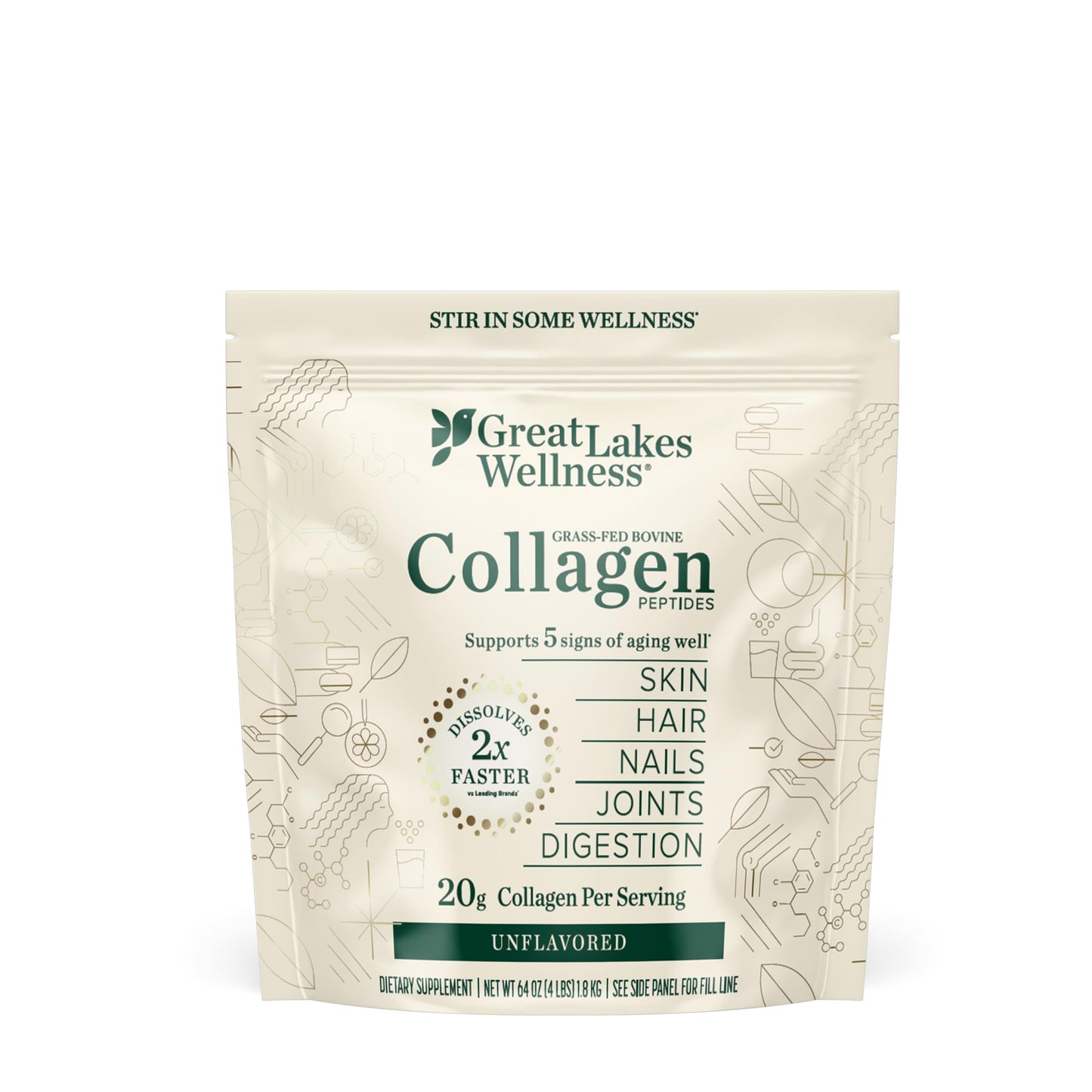 Great Lakes Wellness Collagen Peptides Powder for Skin, Hair, Nails, Joints & Digestion - Unflavored - Quick Dissolve Hydrolyzed, Non-GMO, Keto, Kosher - 16oz