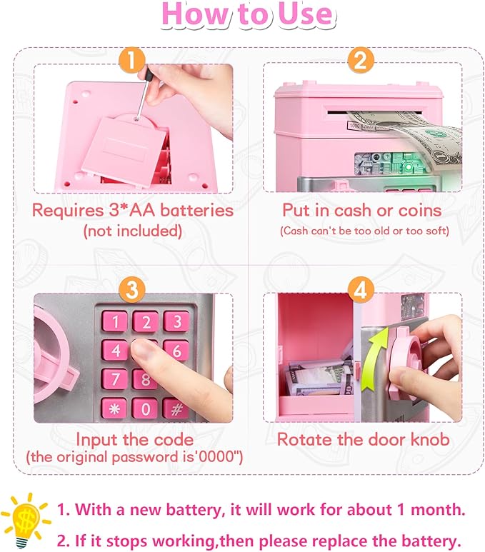 Kids Piggy Bank for Girls - Toys for 5 6 7 8 9 10 Year Old Girl Birthday Gifts - Electronic Piggy Bank ATM Machine Money Safe for Kids Toys Age 6-8-10 nirvanaguru