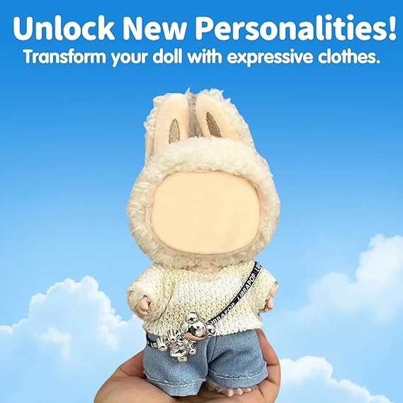 17cm Doll Clothes(NO Doll), Cute Dolls Outfit Accessories with Sweater + Denim Jeans + Pants, Small Kawaii Clothes Set for Dolls(Style 4) nirvanaguru