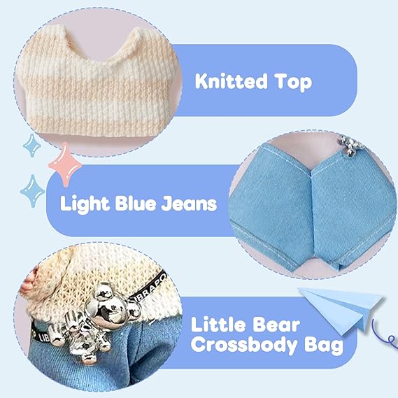 17cm Doll Clothes(NO Doll), Cute Dolls Outfit Accessories with Sweater + Denim Jeans + Pants, Small Kawaii Clothes Set for Dolls(Style 4) nirvanaguru