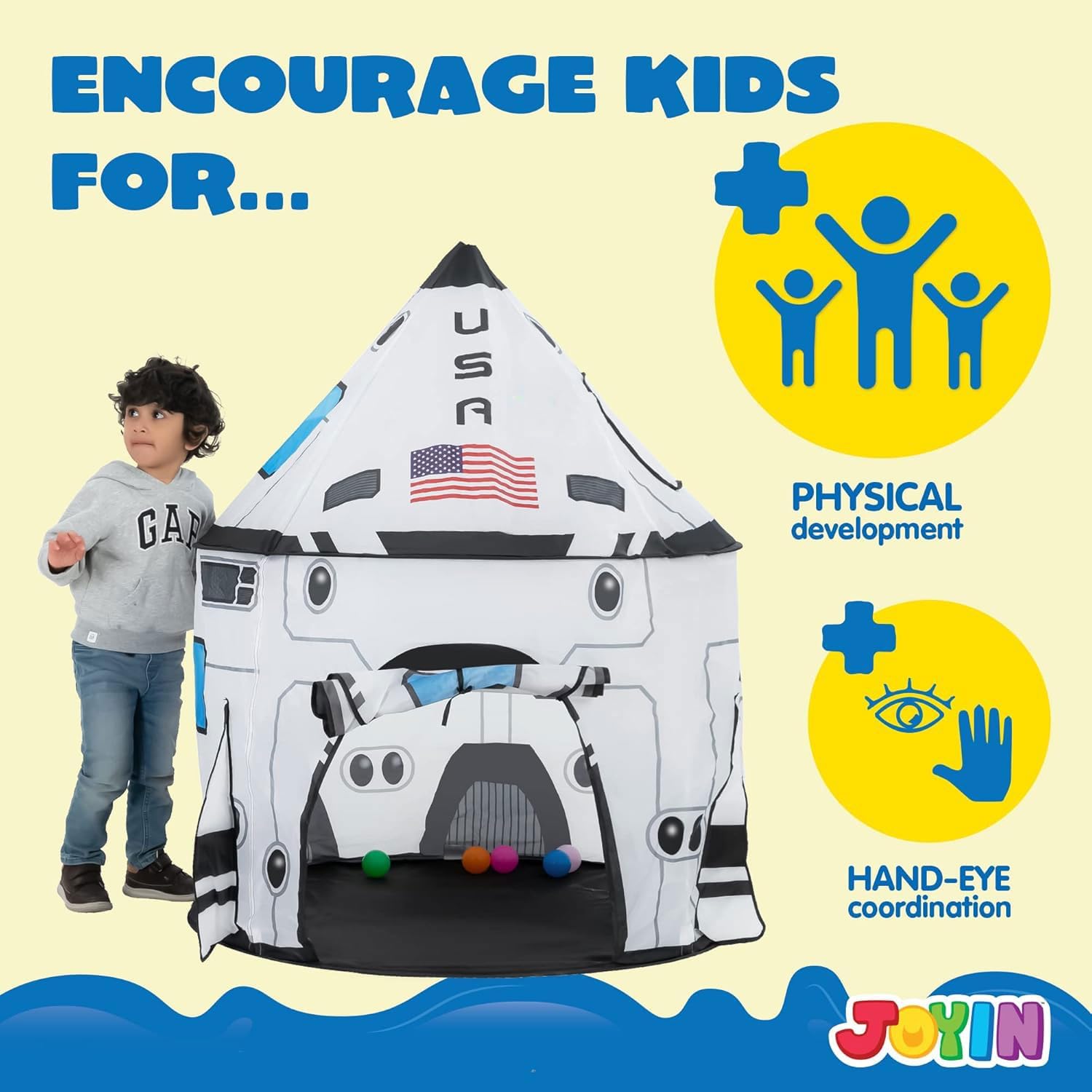 JOYIN Rocket Ship Play Tent Pop up Play Tent Kids Indoor Outdoor Spaceship Playhouse Tent Set Nirvana Guru