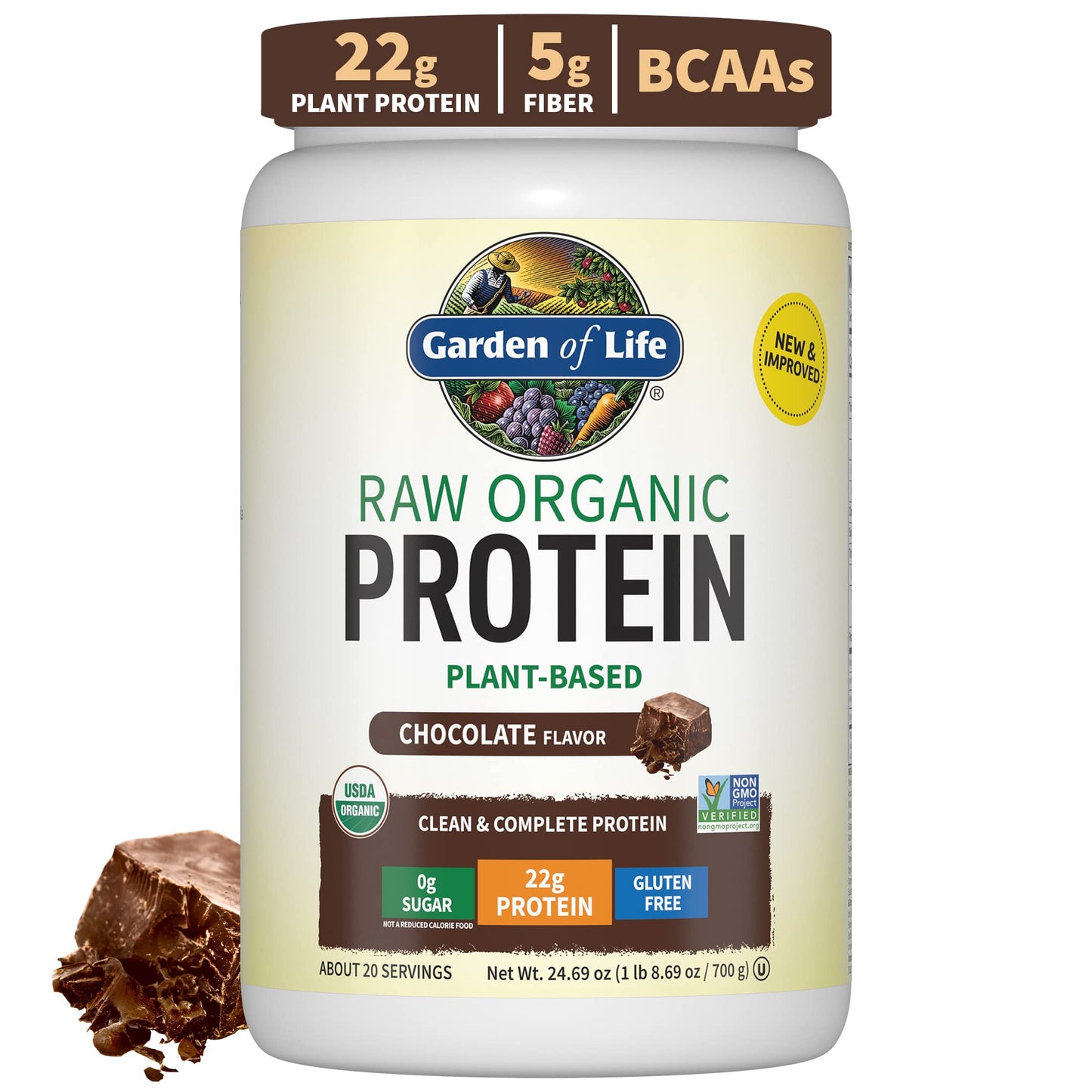 Vegan Protein Powder - Chocolate Organic Protein Powder, 22g Plant Based Protein & BCAAs, Probiotics & Digestive Enzymes - Garden of Life, Gluten & Lactose Free 1.5 LB - Nirvana Guru
