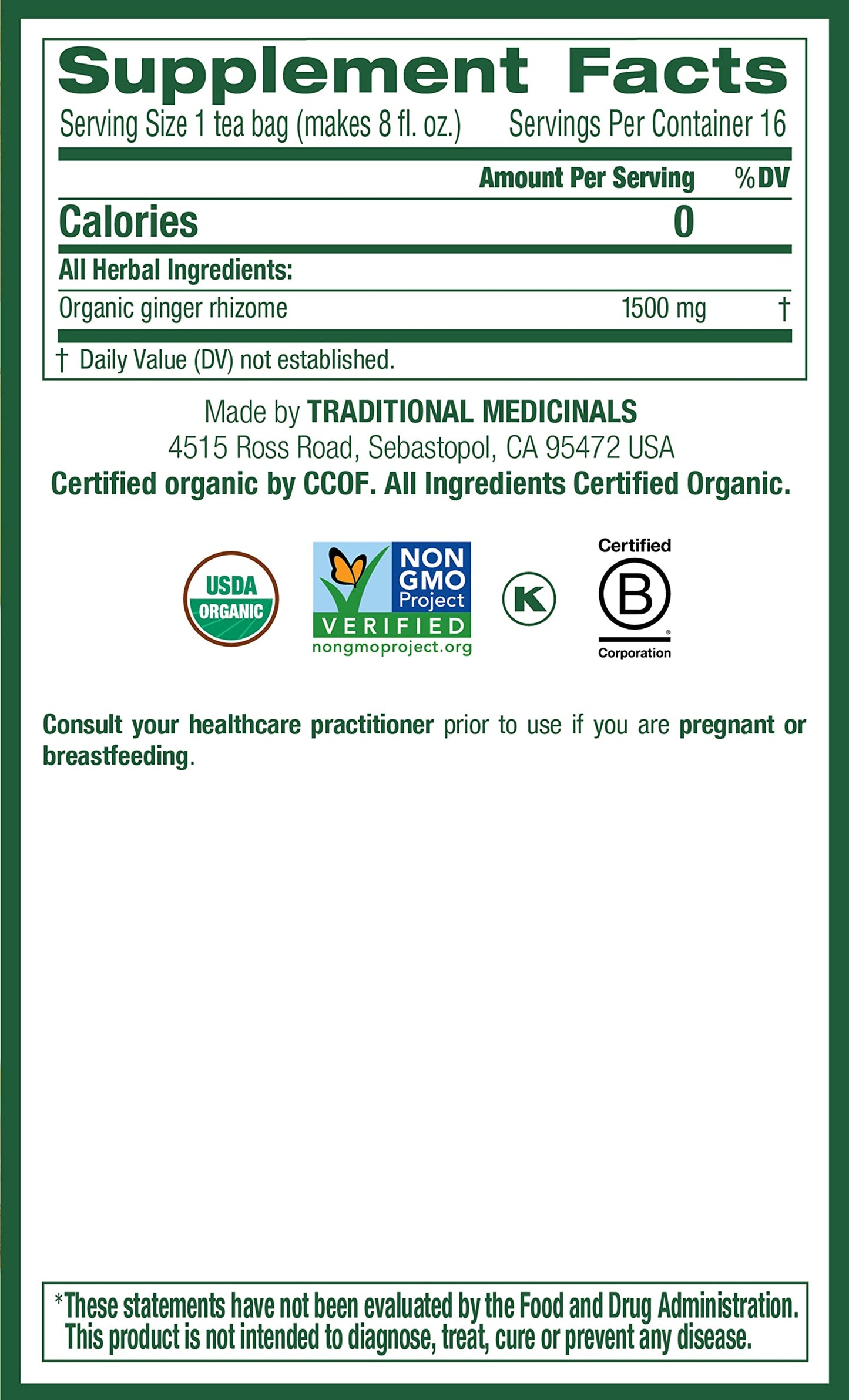 Traditional Medicinals Tea, Organic Ginger, Healthy Digestion, Pleasantly Spicy & Warming, 16 Tea Bags - Nirvana Guru