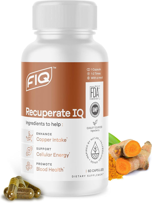 FIQ - Recuperate IQ - 5-in-1 Copper Supplements with Copper Bisglycinate - Easy-to-Swallow 2mg Capsules - High Absorption, Boosts Energy - 60 Capsules Nirvana Guru