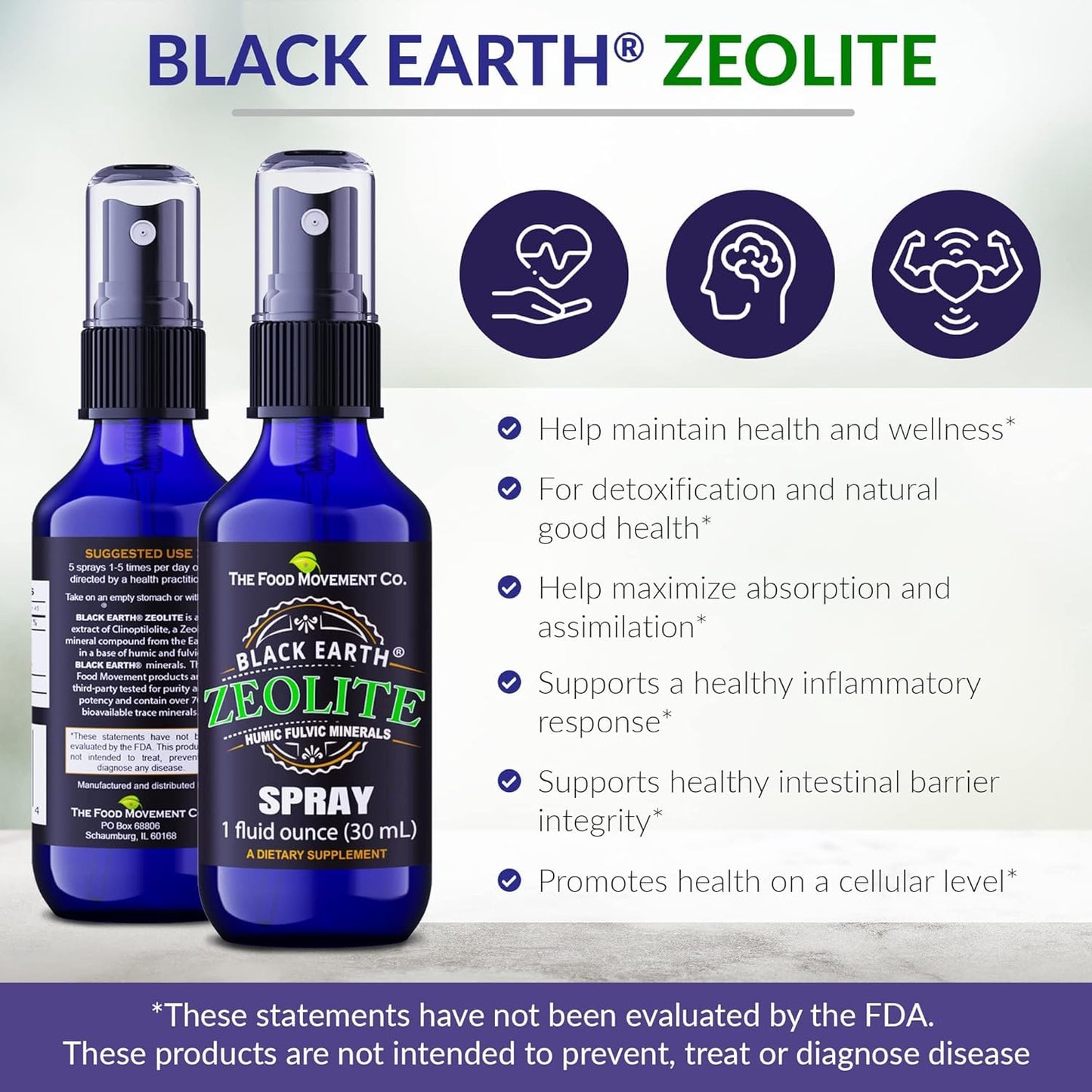 Black Earth Zeolite with Humic Fulvic Acids, Trace Minerals, for Adults and Kids Supports Gut Health, Immune Support, Digestion and Elimination and More 1oz Liquid Pump Spray Supplement Nirvana Guru