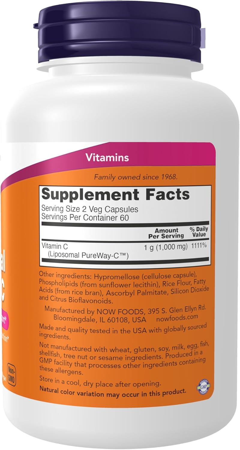 NOW Supplements, Liposomal Vitamin C, Immune & Collagen Support, 120 Veg Capsules - Nirvana Guru