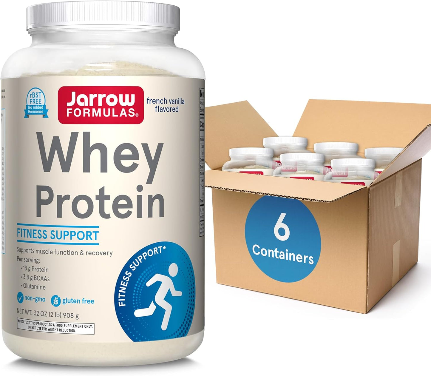 Jarrow Formulas Whey Protein With 18 g of Protein, 3.8 g of BCAAs, and Glutamine, Dietary Supplement for Muscle Function and Recovery Support, 32 oz Unflavored Powder, Approximately 38 Day Supply - Nirvana Guru