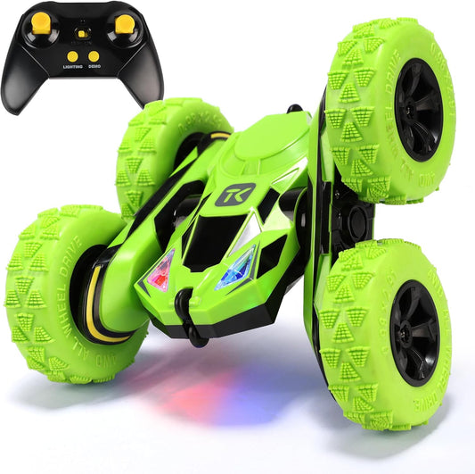 Threeking RC Stunt Cars Remote Control Car Double-Sided Driving 360-degree Flips Rotating Car Toy, Green Nirvana Guru