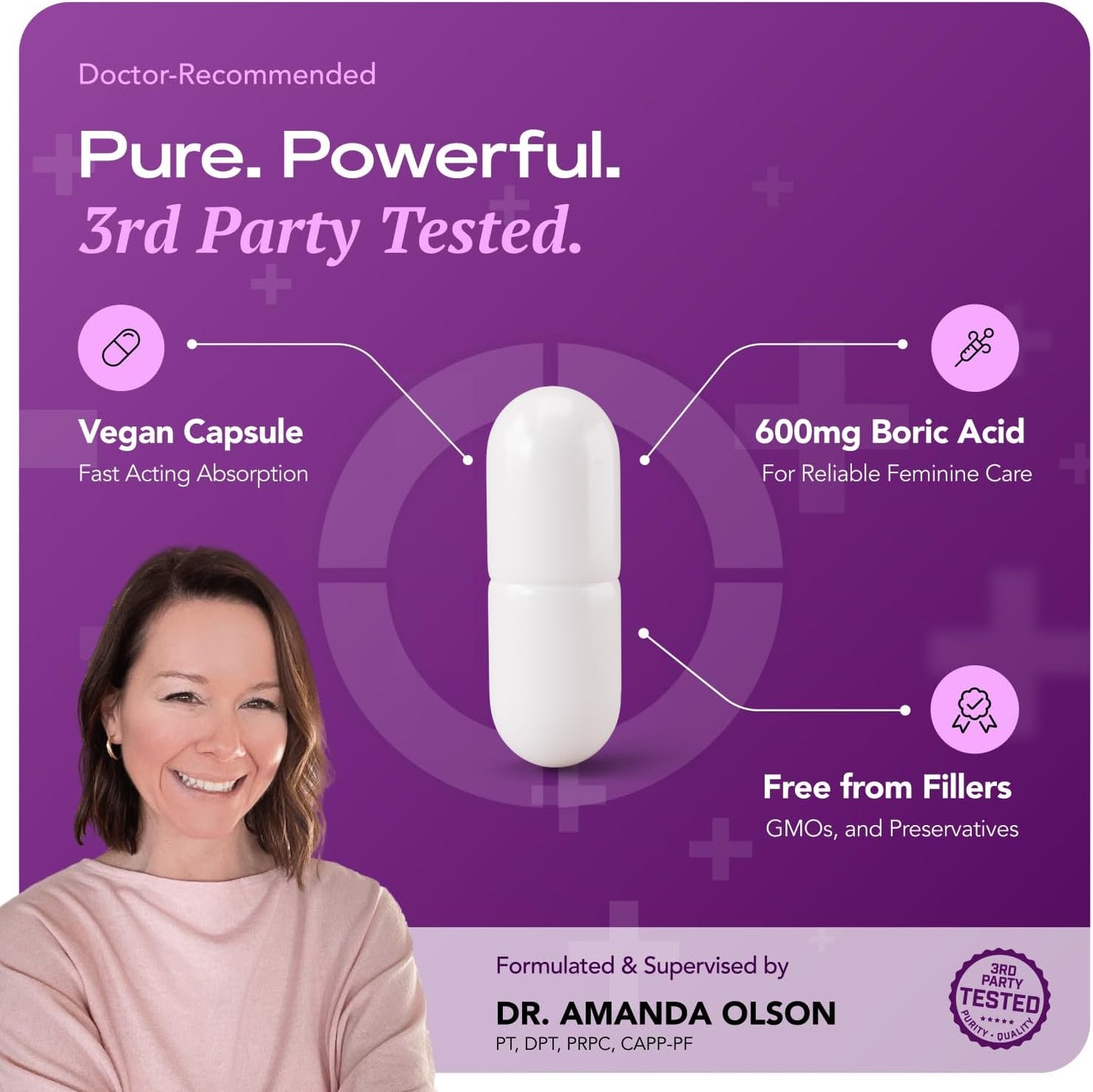 Intimate Rose 30ct Boric Acid Suppositories for Women - 600mg Vaginal pH Balance Pills for Odor Relief, BV Support - Made in USA
