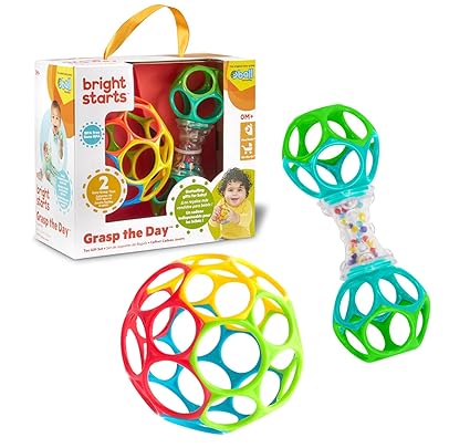Bright Starts Easy-Grasp Oball Bundle Gift Set - Grasp The Day, Ball and Rattle Toys 2-Pack, BPA Free, Unisex, Newborn+ nirvanaguru