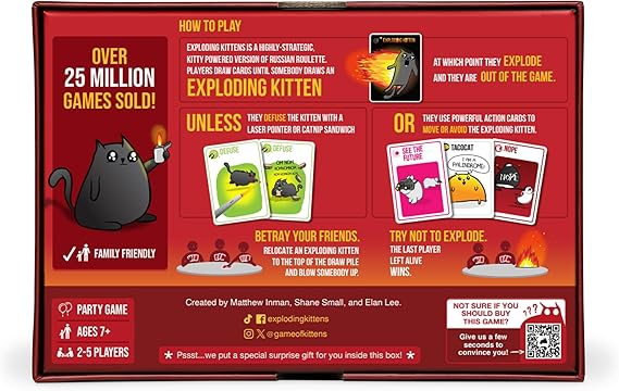 Exploding Kittens Original Edition - 2-5 Players - Ages 7+ - 15 Minutes to Play - High Stakes Card Game - Party Game, Family Game Night, Kid and Adult Card Game nirvanaguru