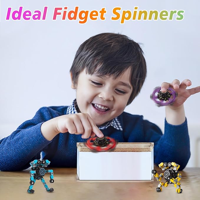 Transformable Fidget Spinners 4 Pcs for Kids and Adults Stress Relief Sensory Toys for Boys and Girls Fingertip Gyros for Party Favors Stocking Stuffers Bulk for Kids nirvanaguru