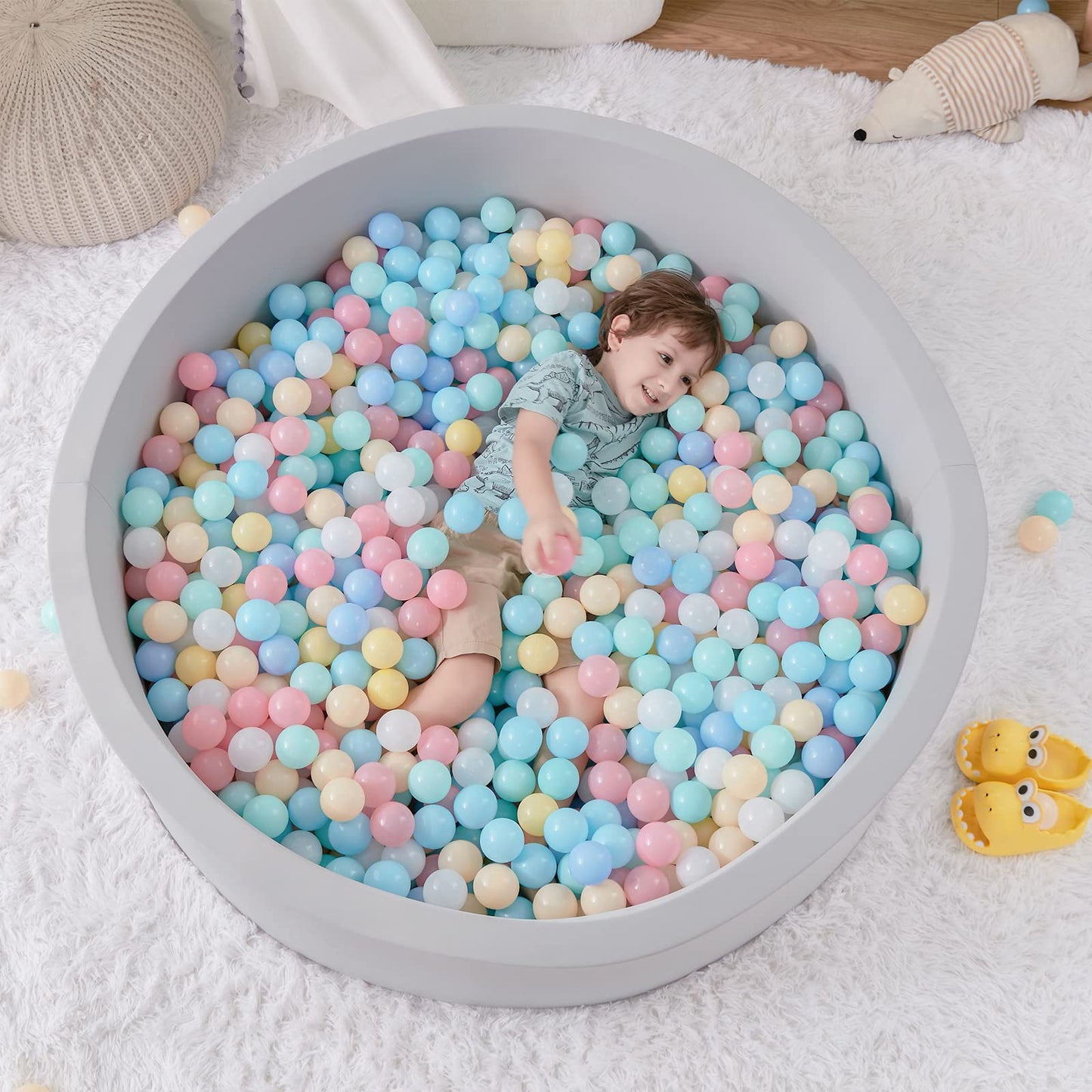 Foam Ball Pit, 35.4"x 11.8" Ball Pits for Toddlers, Soft Round Kiddie Baby Playpen Ball Pool for Kids, Ideal Gift for Babies Indoor and Outdoor Game, Grey, (Balls not Included) Nirvana Guru