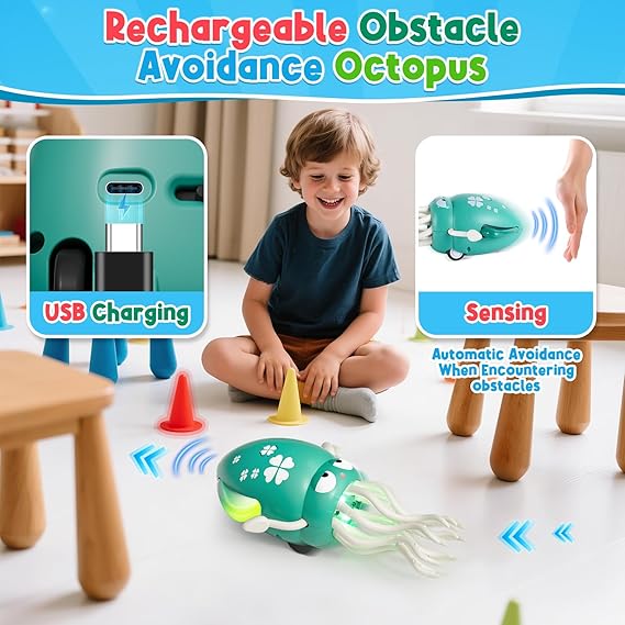 Dancing Octopus Baby Toy, Electric Crawling Octopus Tummy Time Toy, Rechargeable Magic Dancing Music Squid Baby Toys for 3 4 5 Year Old Kids Boy Girl Birthday Gifts Christmas Stocking Stuffers(Green) nirvanaguru