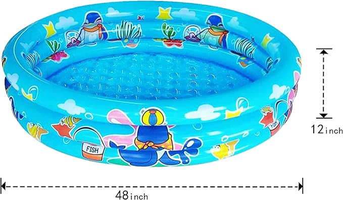 3 Rings Kiddie Pool for Toddler, 48”X12”,Kids Swimming Pool, Inflatable Baby Ball Pit Pool, Small Infant Pool (Blue) nirvanaguru