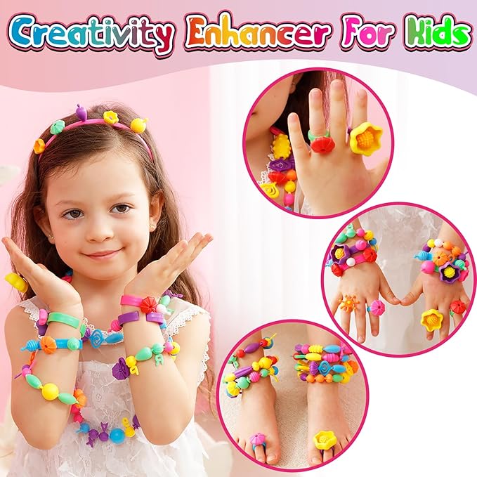 FUNZBO 520+ Snap Pop Beads - Jewelry Making Kit for Kids, Arts and Crafts for Kids Ages 4-8, Toys for 3 4 5 6 Years Old Girls Birthday Gifts Ideas, Bracelet Necklace Ring Snap Set for Little Girls nirvanaguru