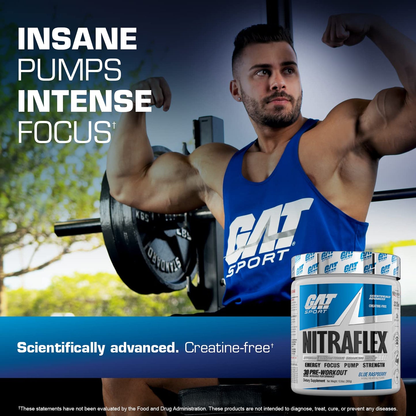 GAT SPORT Nitraflex Advanced Pre-Workout Powder, Increases Blood Flow, Boosts Strength and Energy, Improves Exercise Performance, (Blue Raspberry, 30 Servings) Nirvana Guru