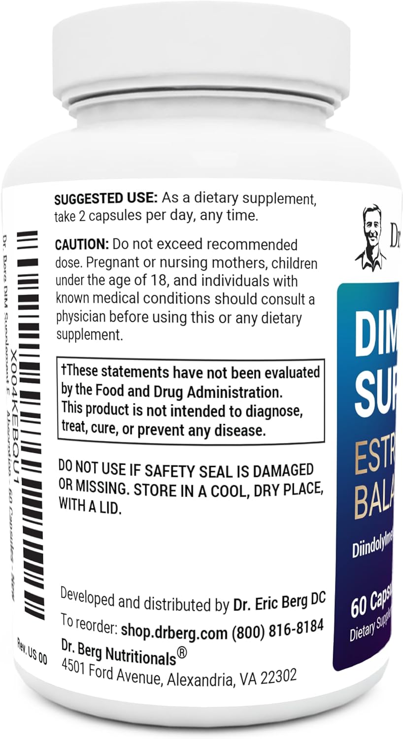 Dr. Berg DIM Supplement Estrogen Balance - Original Estrogen Supplement for Women with Diindolylmethane for Menstrual Symptoms & Menopause Relief & Black Pepper for Enhanced Absorption - 60 Capsules - Nirvana Guru