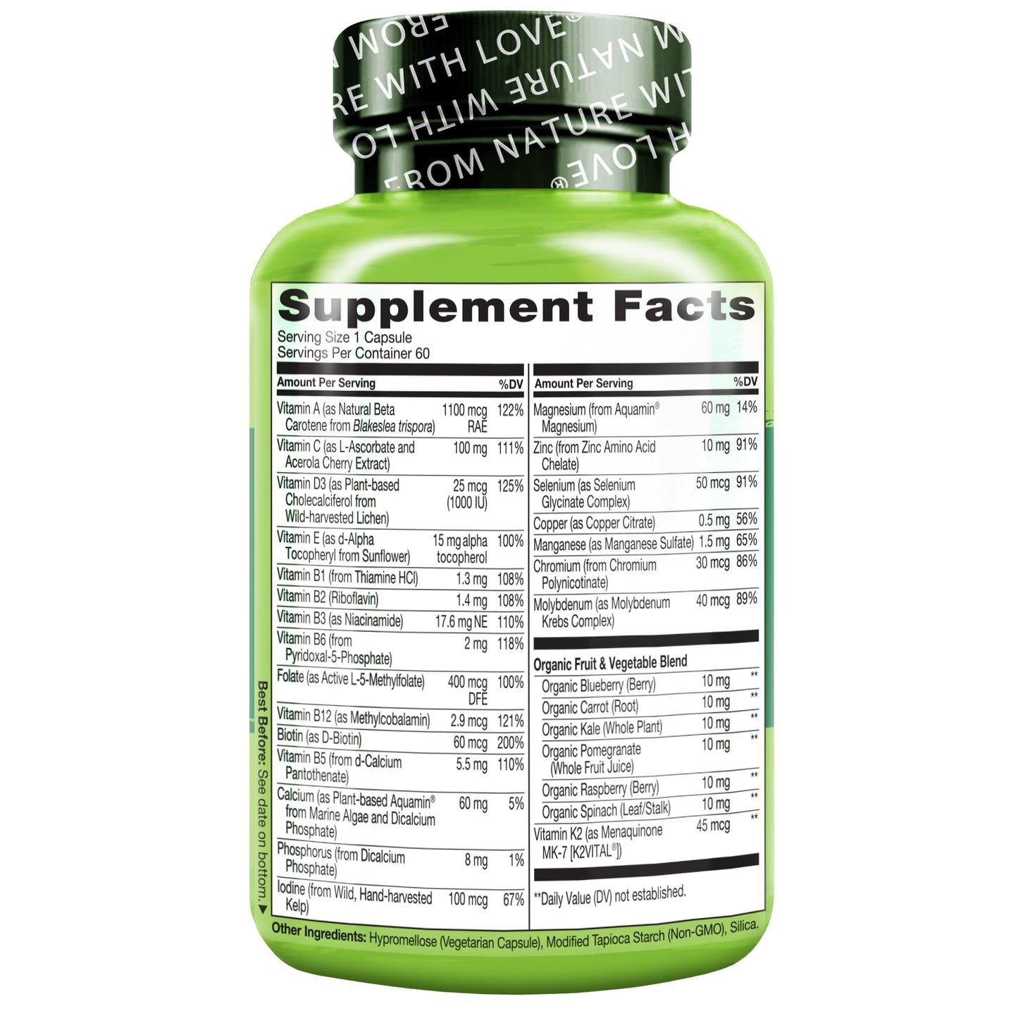 NATURELO Mens Multivitamins for Men 50+ - One Daily Multivitamin for Men with Vitamins, Minerals & Organic Whole Foods, Boost Energy & Health, Non-GMO, 60 Vegetarian Capsules - Nirvana Guru
