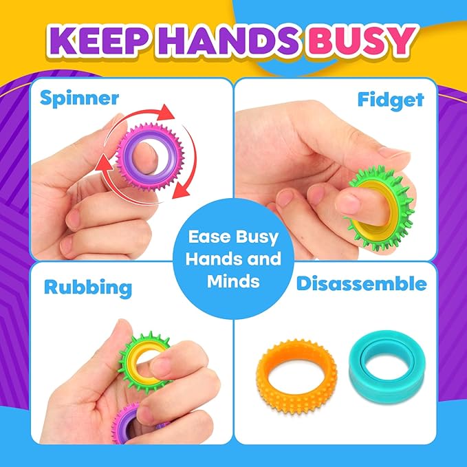 Fidget Toys Sensory Rings for Kids: 12 Pack Finger Spinner Rings - Texture Stress Toys for Kids Autism Calming - Fun Fidgets for Student Classroom Prize Stocking Stuffers nirvanaguru