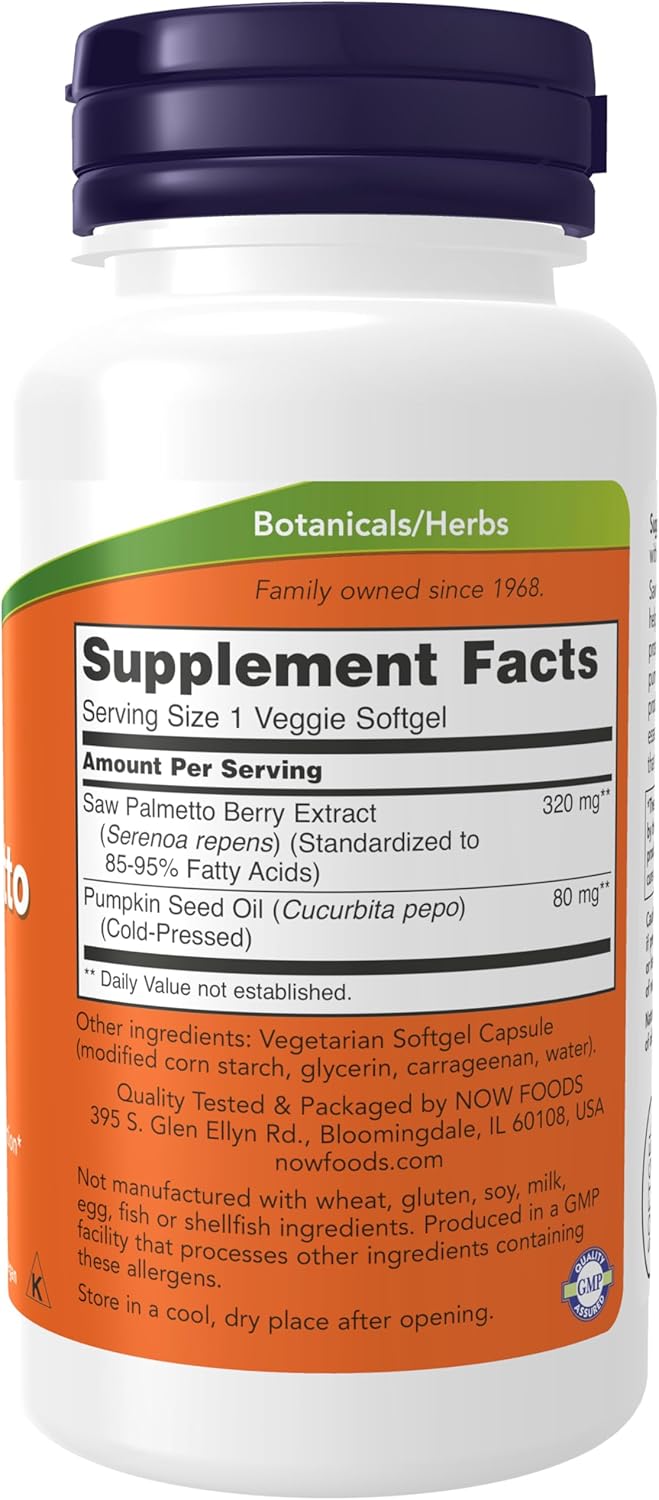 NOW Foods Supplements, Saw Palmetto Extract 320 mg with Pumpkin Seed Oil, Men's Health*, 90 Veg Softgels - Nirvana Guru