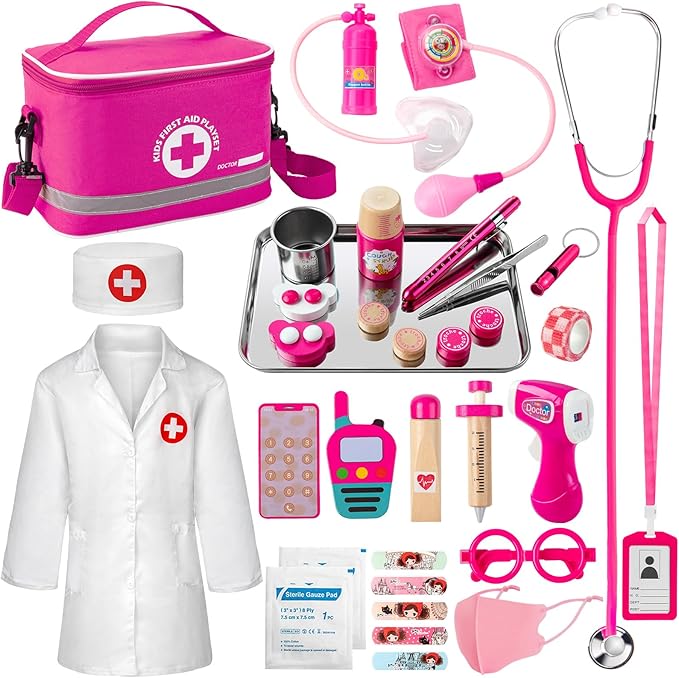 Doctor Kit for Kids Girls, 34 Pcs Kids Doctor Kit for Toddlers 3-5 with Medical Storage Bag & Real Stethoscope, Pretend Play Set for Boys Girls Fun Role Playing Game nirvanaguru