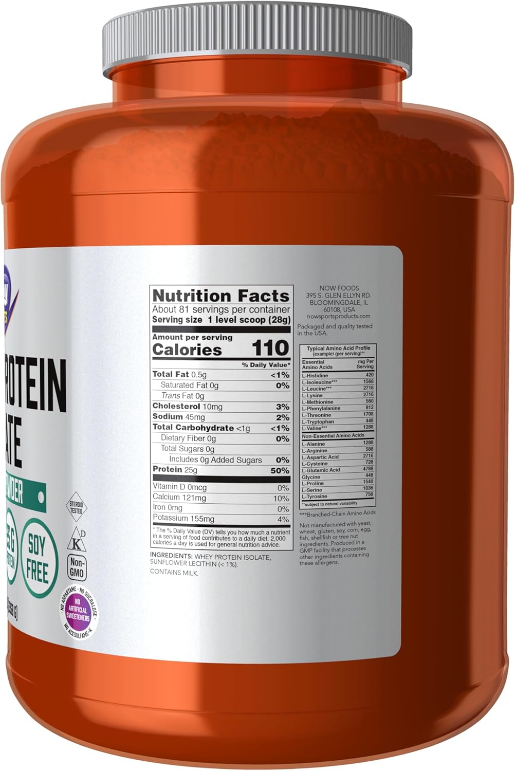 NOW Foods Sports Nutrition, Whey Protein Isolate, 25 g With BCAAs, Unflavored Powder, 5-Pound - Nirvana Guru