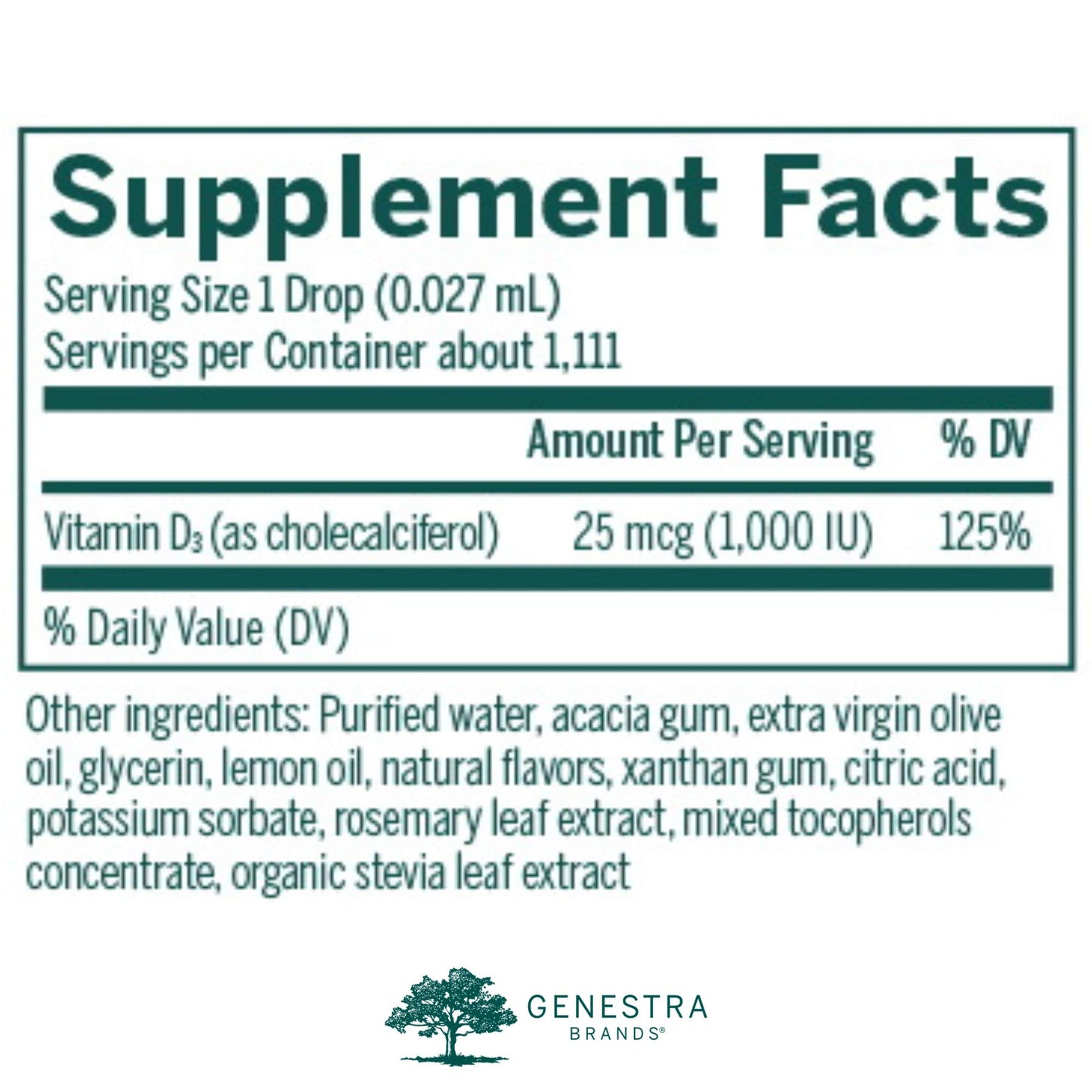 Genestra Brands D-Mulsion 1000 - Liquid Vitamin D Supplement - Natural Lemon Flavor - 1 Fl Oz - Nirvana Guru