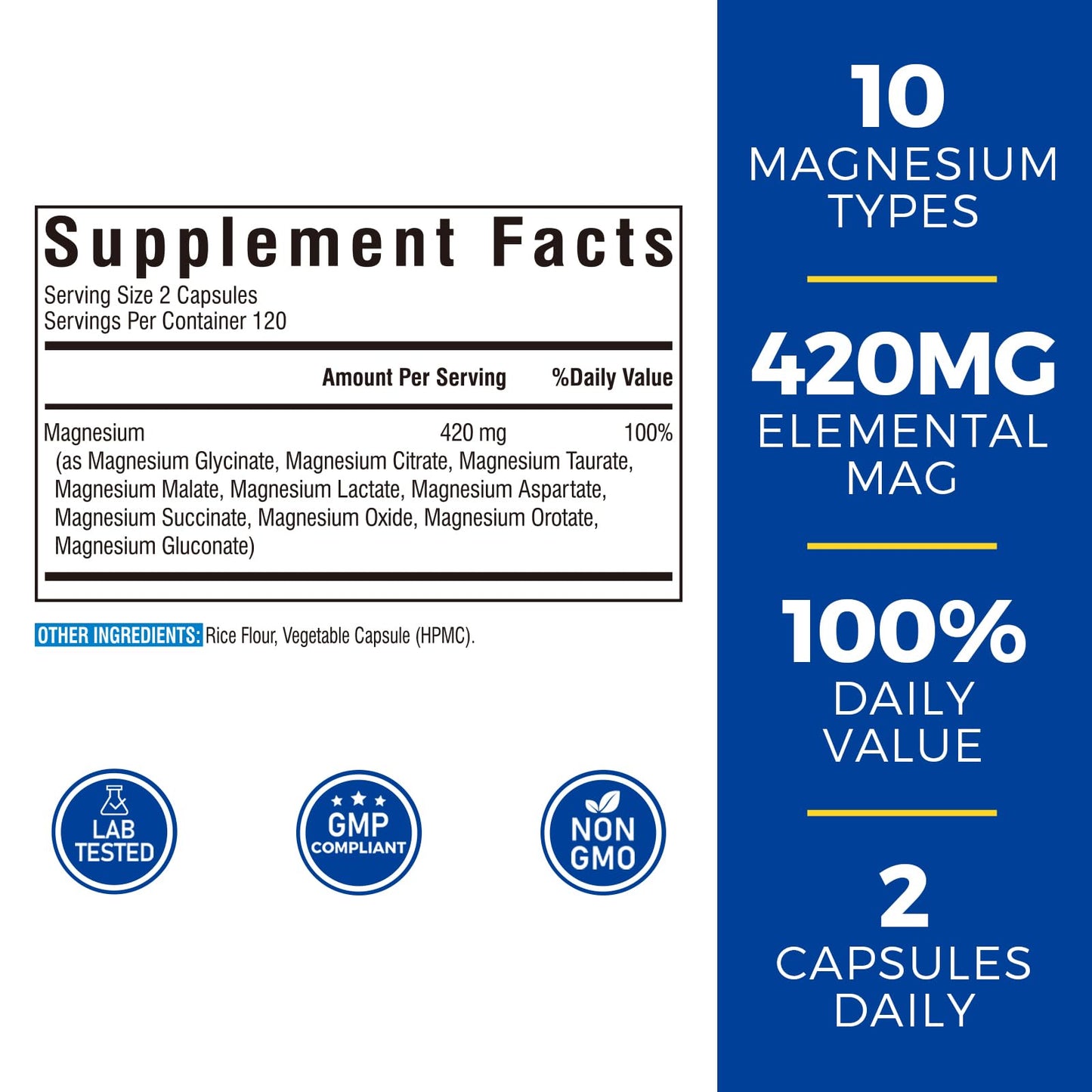 10 in 1 Magnesium Complex, 420mg Elemental Magnesium | Ultra Strength, Max Absorption | Chelated Magnesium Supplement for Sleep, Nerves & Heart Health | Non-GMO, 120 Vegan Capsules Nirvana Guru