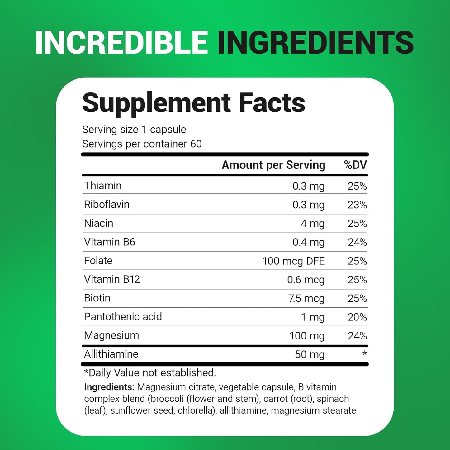 Dr. Berg Natural Vitamin B1 B6 B12 Complex - Allithiamine Vitamin B1 Supplement with 8 Essential Vitamin B Complex for Men & Women Including Thiamin, Niacin, Folate, Magnesium & More - 60 Capsules - Nirvana Guru
