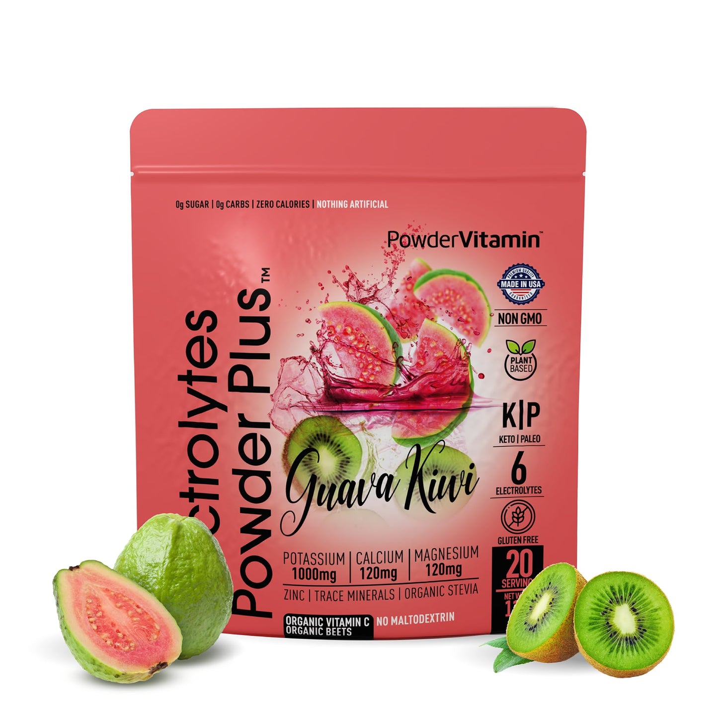 PowerVitamin Lemonade Electrolytes Powder No Sugar for Daily Energy - Keto Electrolytes - Hydration Powder with 1000mg Potassium, 120mg Calcium, Magnesium, Organic Vitamin C, 100 Servings
