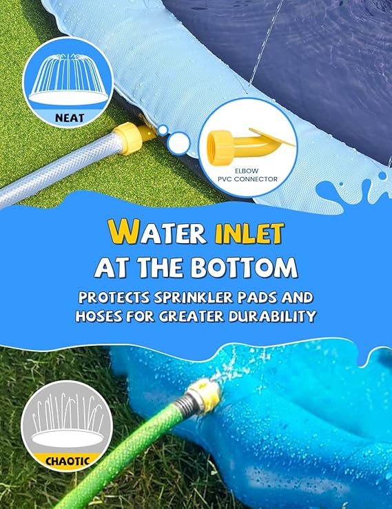 VISTOP Non-Slip Splash Pad for Kids and Dog, Thicken Sprinkler Pool Summer Outdoor Water Toys - Fun Backyard Fountain Play Mat for Baby Girls Boys Children or Pet Dog (67 inch, Blue&Blue) nirvanaguru