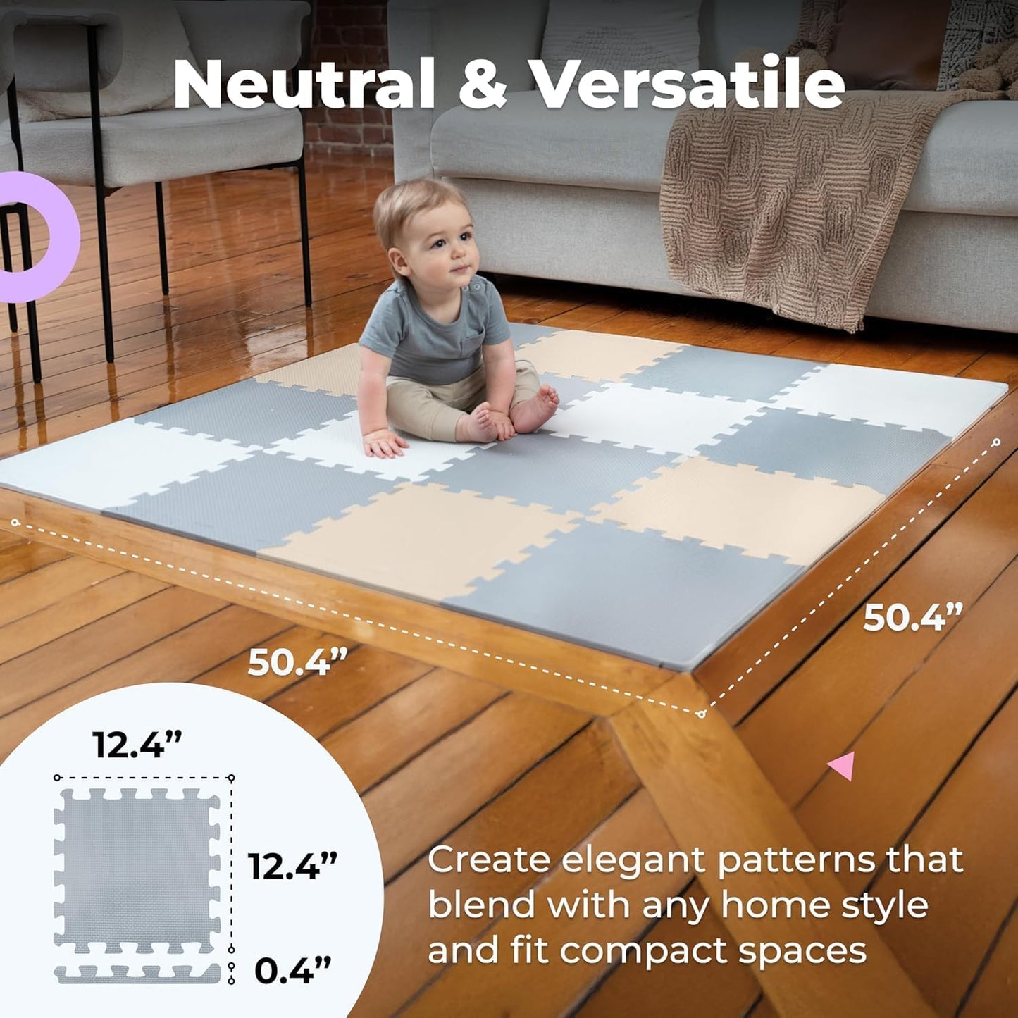 MioTetto Foam Floor Tiles for Kids - Non-Toxic Comfortable Baby Play Mat and Interlocking Foam Tiles, Fits with 50x50 Playpen Mat for Crawling & Development, Soft Play Mat for Babies 6-12 Months Nirvana Guru