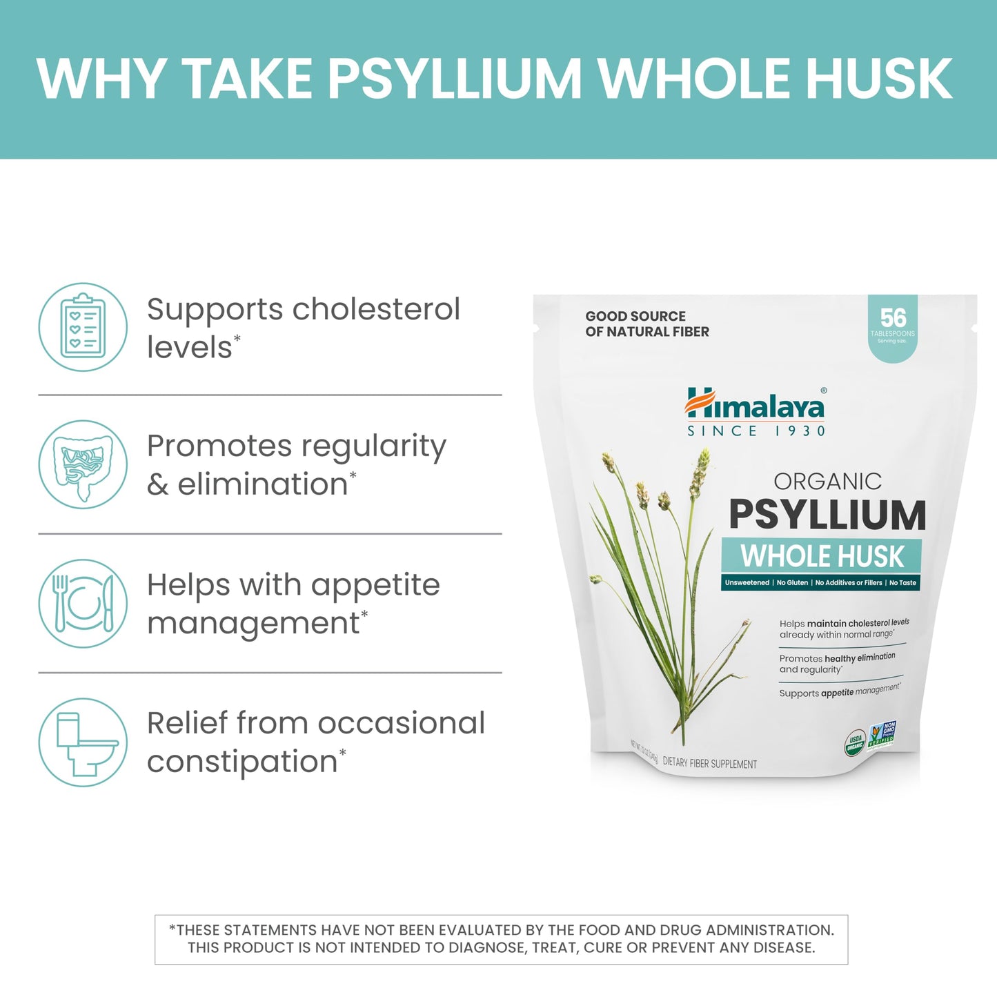 Himalaya Organic Psyllium Whole Husk, Natural Daily Fiber Supplement, Regularity, Appetite Management, USDA Certified Organic, Non-GMO, 56-Tablespoon Supply, Unflavored, 12 Oz - Nirvana Guru