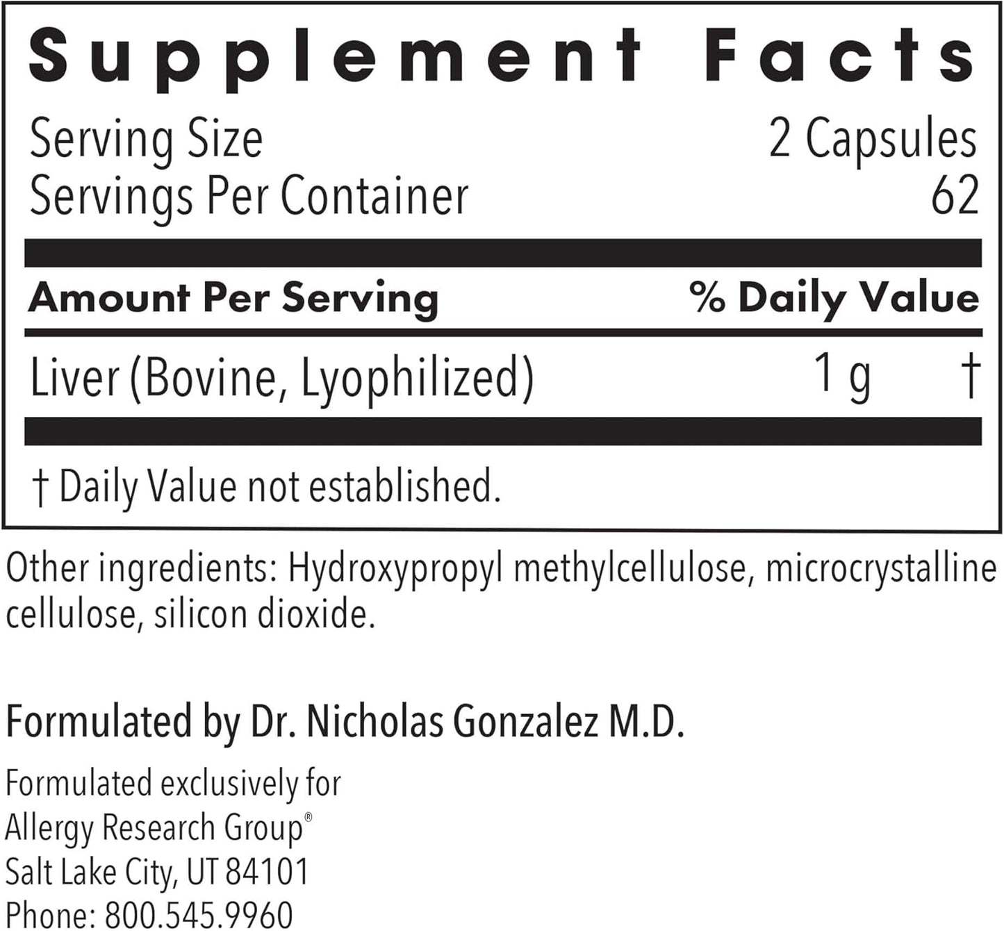Allergy Research Group Beef Liver Supplement - Liver Function Support, Grass-fed Beef Liver Capsules 1000mg, Glandular Beef Liver Vitamins - 125 Count Nirvana Guru