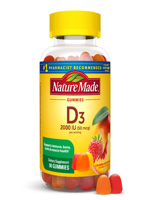 Nature Made Vitamin D3 2000 IU (50 mcg) per serving, Dietary Supplement for Bone, Teeth, Muscle and Immune Health Support, 90 Gummies, 45 Day Supply - Nirvana Guru