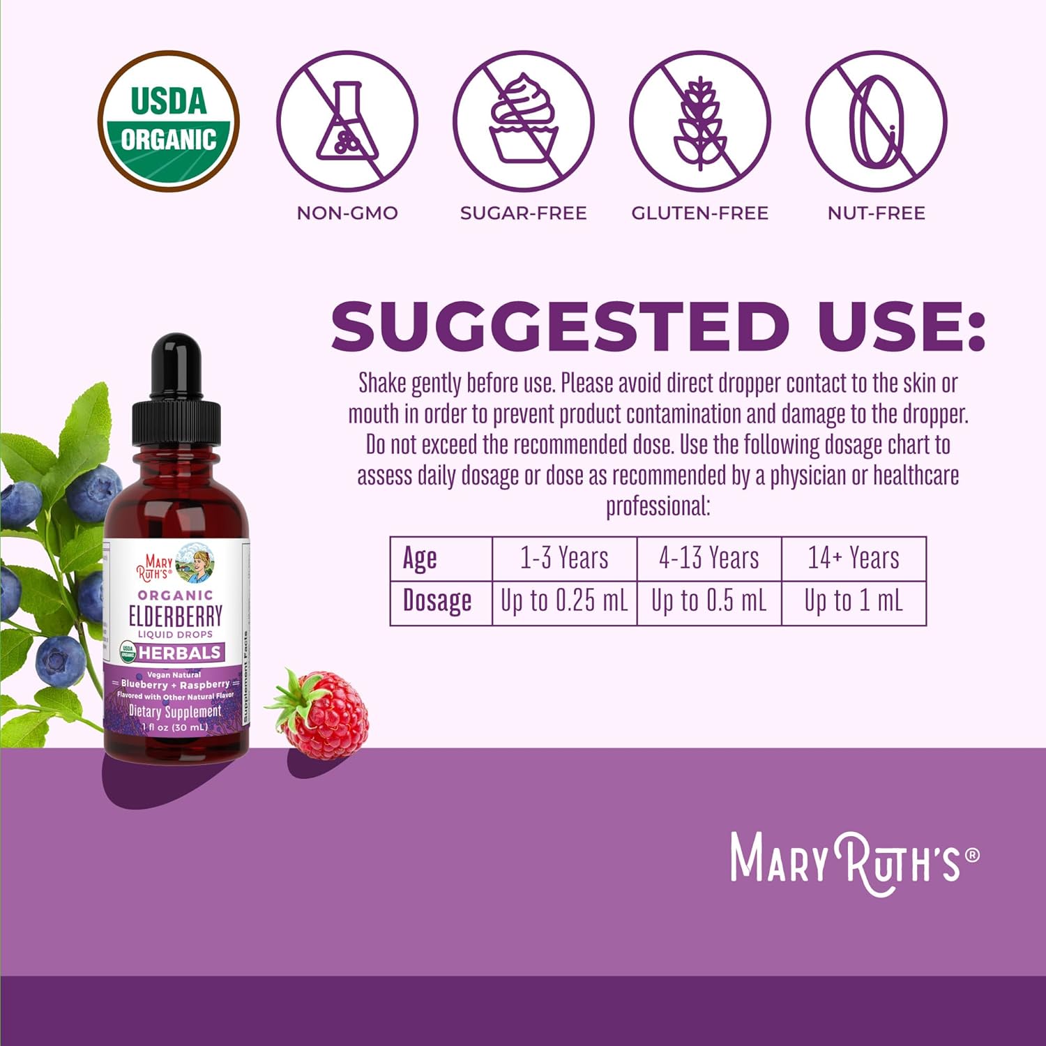 MaryRuth Organics Elderberry Syrup | USDA Organic | Sugar Free Immune Support Supplement for Adults & Kids, Ages 1 | Vegan, Non-GMO, Immune Boosters, Clean Label Project Verified | 1 Fl Oz - Nirvana Guru