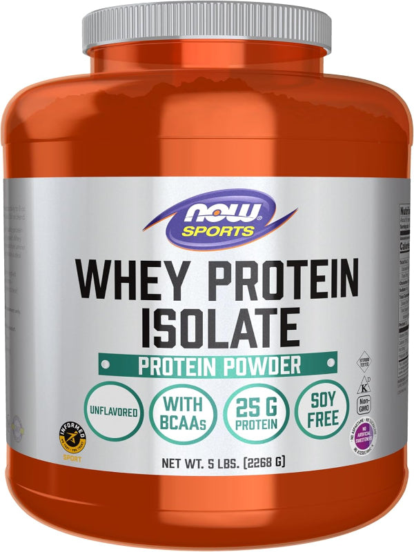 NOW Foods Sports Nutrition, Whey Protein Isolate, 25 g With BCAAs, Unflavored Powder, 5-Pound - Nirvana Guru