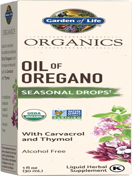 Garden of Life Organics Oil of Oregano Seasonal Drops 1fl oz (30 mL) Liquid, Concentrated Plant Based Immune Support - Alcohol-Free, Organic, Non-GMO, Vegan & Gluten Free Herbal Supplements - Nirvana Guru