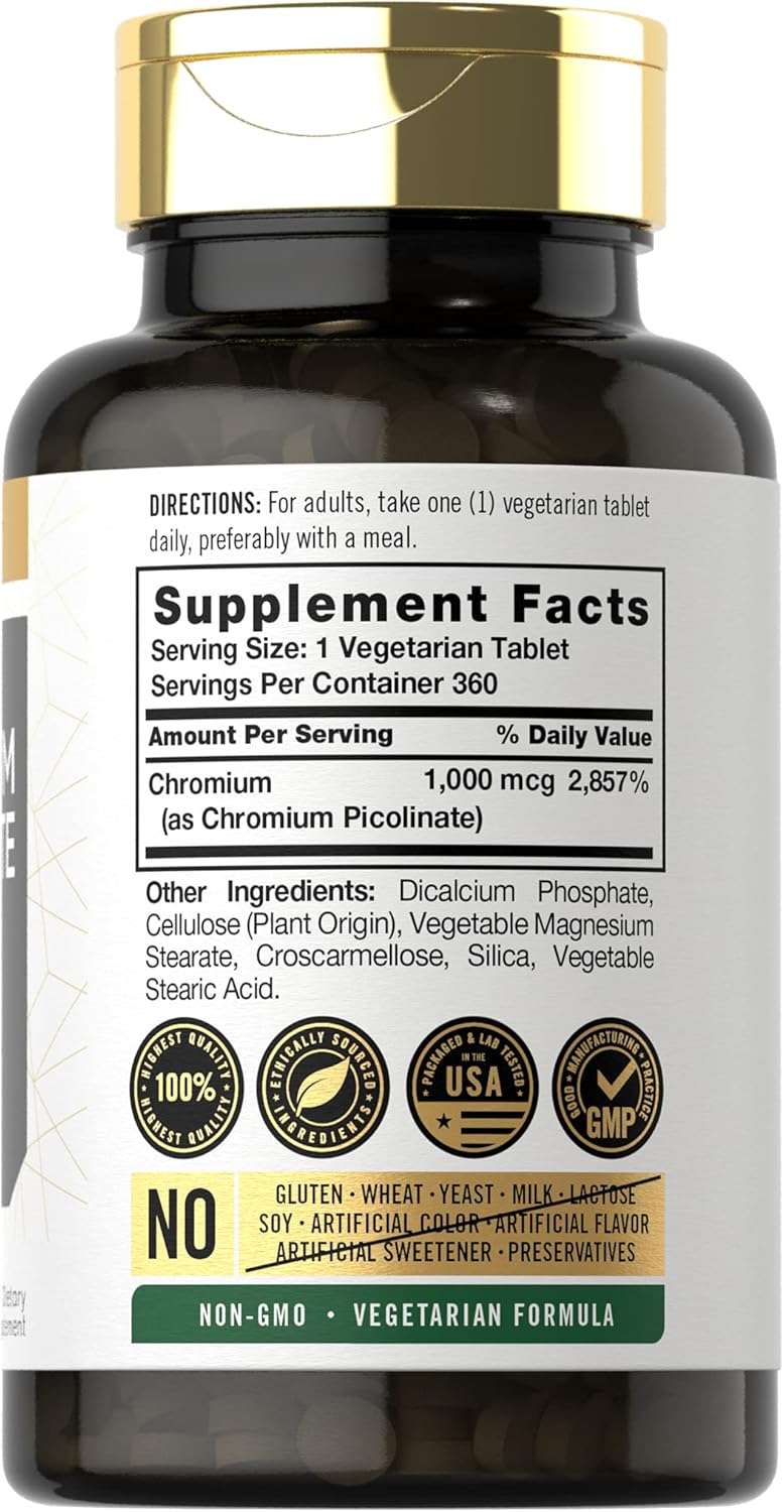 Carlyle Ultra Chromium Picolinate 1000mcg | 360 Tablets | Vegetarian, Non-GMO, Gluten Free Nirvana Guru