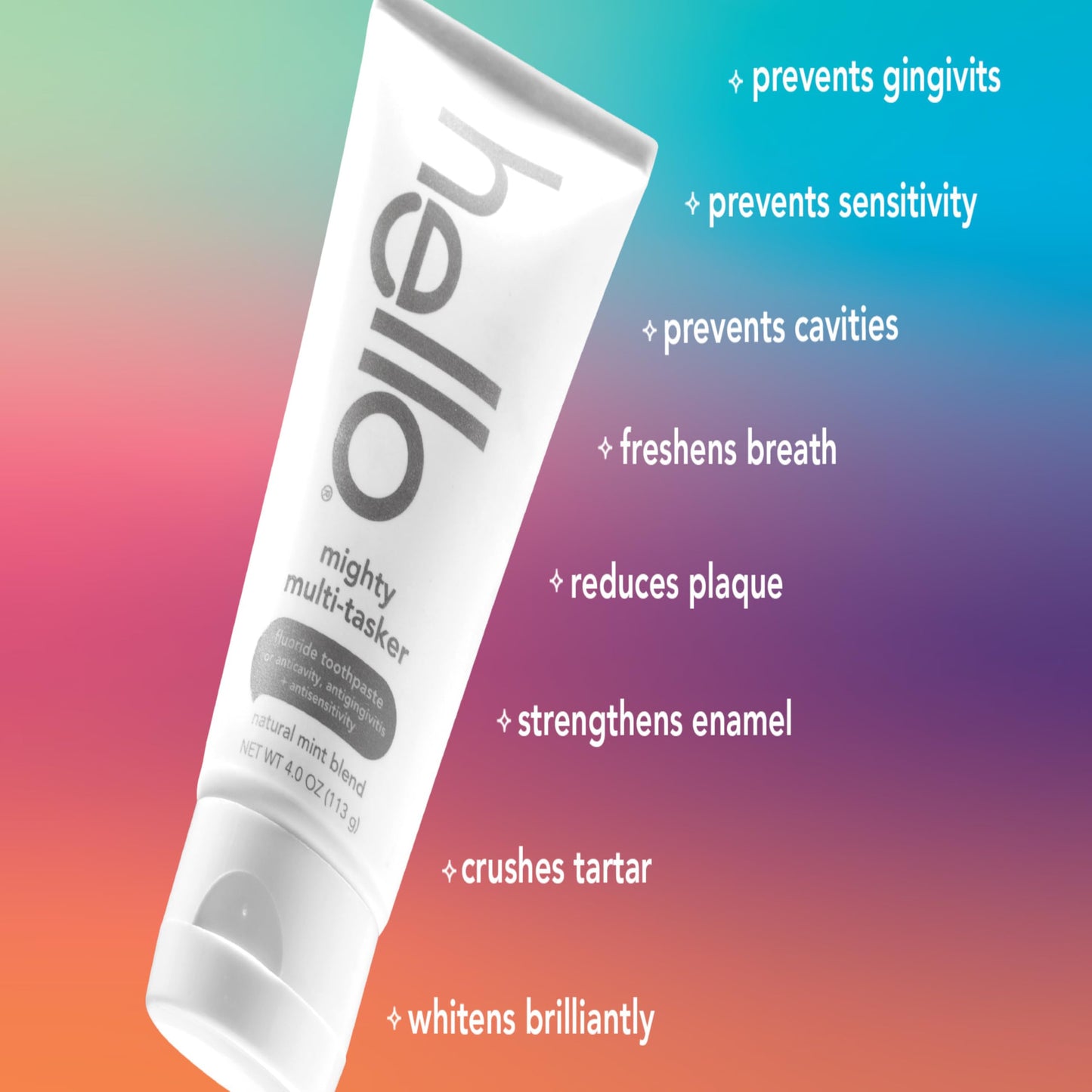 hello Mighty Multitasker Fluoride Toothpaste, 8-in-1 Toothpaste with Minty Flavor, Anticavity, Antigingivitis, Antisensitivity, Strengthens Enamel and Whitens, 2 Pack, 4.0 Oz Tubes Nirvana Guru