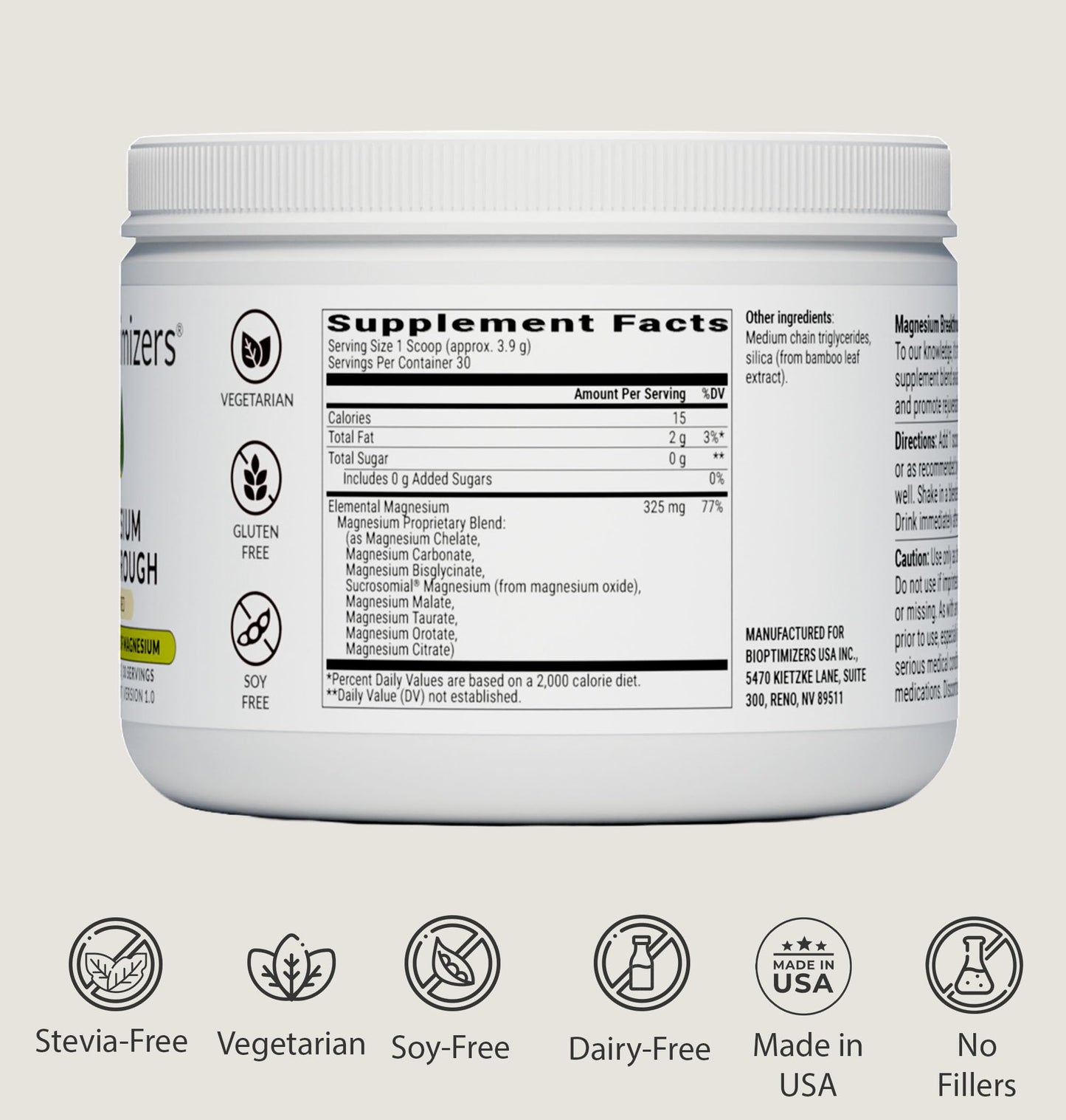BIOptimizers Magnesium Breakthrough Drink - 8 Forms of Magnesium, Electrolytes, Sleep Health, Stress, Muscle Recovery, Heart Support | Glycinate, Citrate, Malate- Raspberry Lemon Nirvana Guru