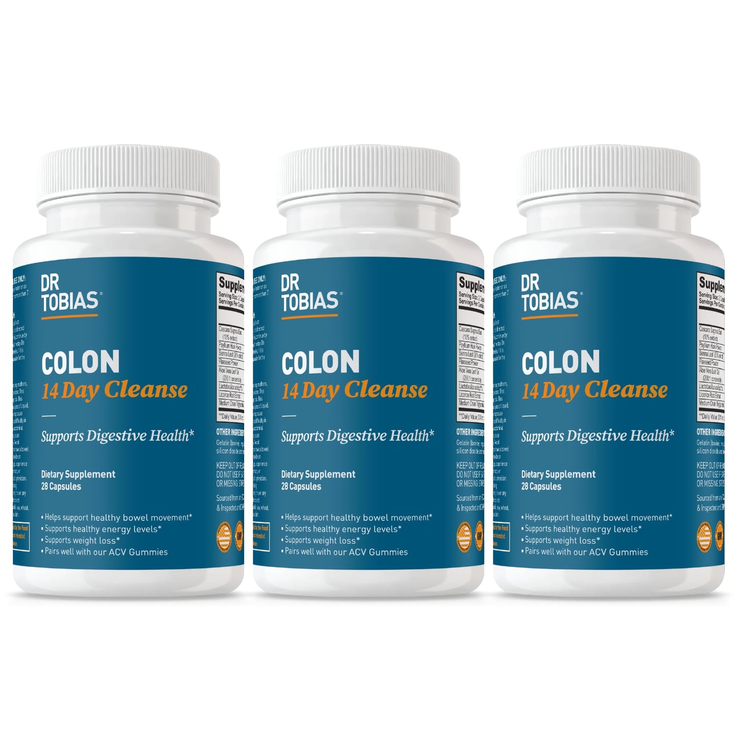 Dr. Tobias Colon 14 Day Cleanse, Advanced Gut Cleanse Detox for Women & Men with Cascara Sagrada, Psyllium Husk, Senna Leaf & Probiotics, Non-GMO Colon Cleanse, 28 Capsules 1-2 Daily