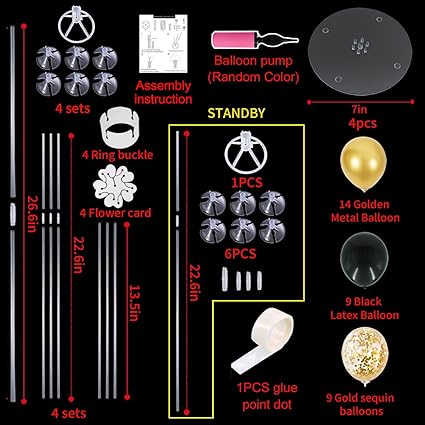 TONIFUL 4 Set Black Gold Balloon Centerpieces for Table,Balloon Stand Kit for Black Gold Party Decor 40th 50th 60th 70th Birthday Decorations Halloween Anniversary Graduation Decorations 2025 nirvanaguru