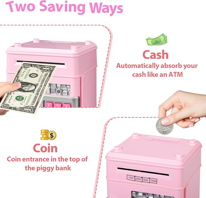 Kids Piggy Bank for Girls - Toys for 5 6 7 8 9 10 Year Old Girl Birthday Gifts - Electronic Piggy Bank ATM Machine Money Safe for Kids Toys Age 6-8-10 nirvanaguru