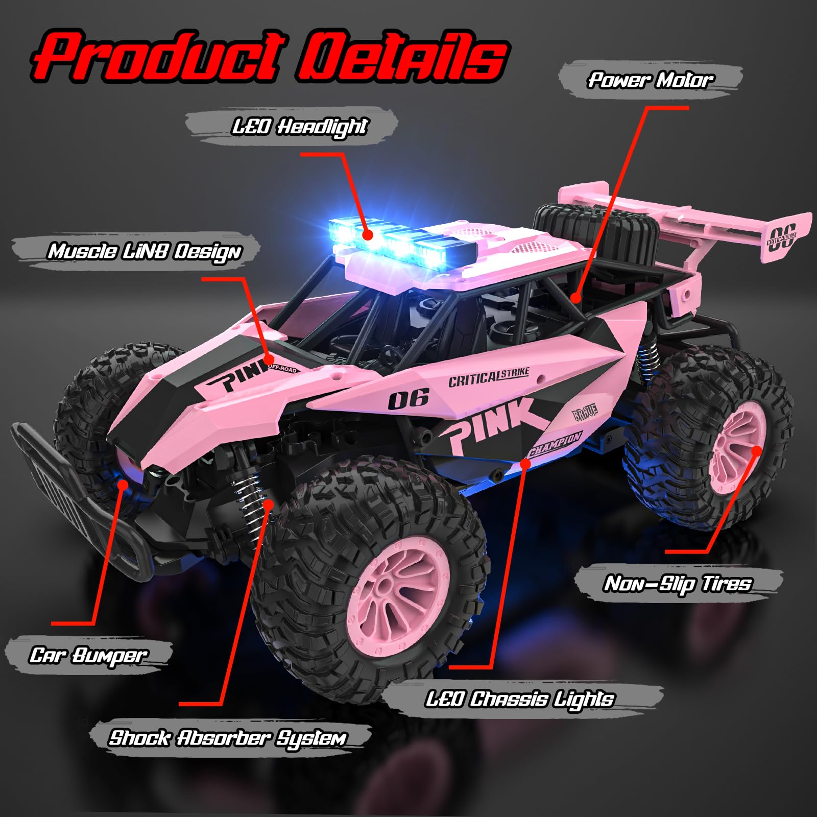 BLUEJAY Remote Control Car, 2.4GHz High Speed 33KM/H RC Cars Toys, 1:12 Monster RC Truck Off Road with LED Headlight and Rechargeable Battery Gifts for Adults Boys 8-12 Nirvana Guru