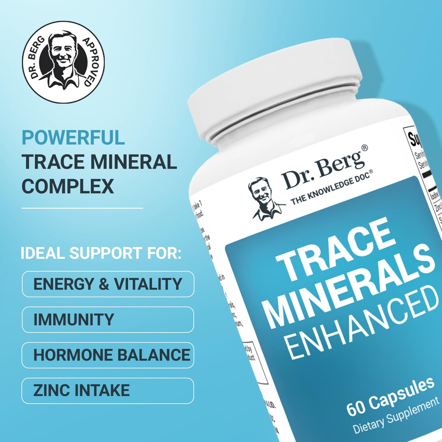 Dr. Berg Trace Minerals Enhanced Complex - Complete with 70+ Minerals Including 10 mg of Zinc - Dietary Supplement - 60 Capsules - Nirvana Guru
